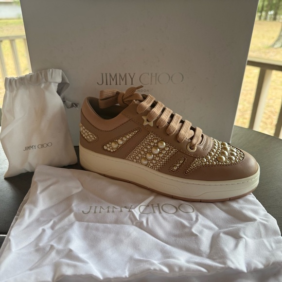 Jimmy Choo NWT X Ballet Pink Pearl Sneaker MSRP $695 - Picture 2 of 9